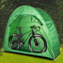 VEVOR Tienda de campaña de almacenamiento para bicicleta, 420D Oxford portátil para 2 bicicletas, cobertizo de almacenamiento para bicicleta antipolvo impermeable al aire libre, resistente para bicicletas, cortacésped y herramientas de jardín, con bolsa de transporte y clavijas, verde