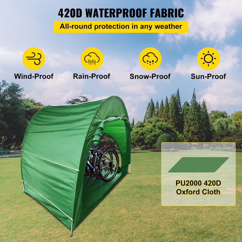 VEVOR Carpa para Guardar Bicicletas con Bolsa de Transporte, Tela Oxford 420D Portátil para 4 Bicicletas para Exteriores, Impermeable, Antipolvo, Resistente para Bicicletas, Cortacésped, Verde