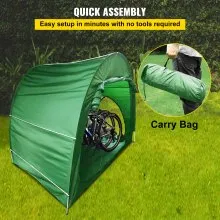 VEVOR Tienda de campaña de almacenamiento para bicicleta, tela Oxford 420D portátil para 4 bicicletas, cobertizo de almacenamiento para bicicleta antipolvo impermeable al aire libre, resistente para bicicletas, cortacésped y herramientas de jardín, con bolsa de transporte, verde