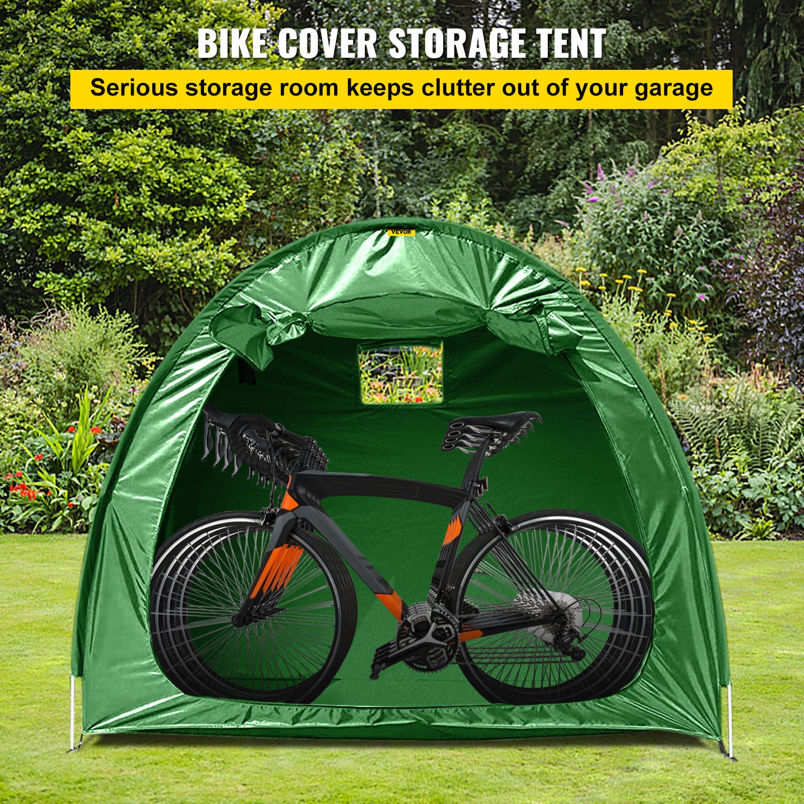 VEVOR Carpa para Guardar Bicicletas con Bolsa de Transporte, Tela Oxford 420D Portátil para 4 Bicicletas para Exteriores, Impermeable, Antipolvo, Resistente para Bicicletas, Cortacésped, Verde