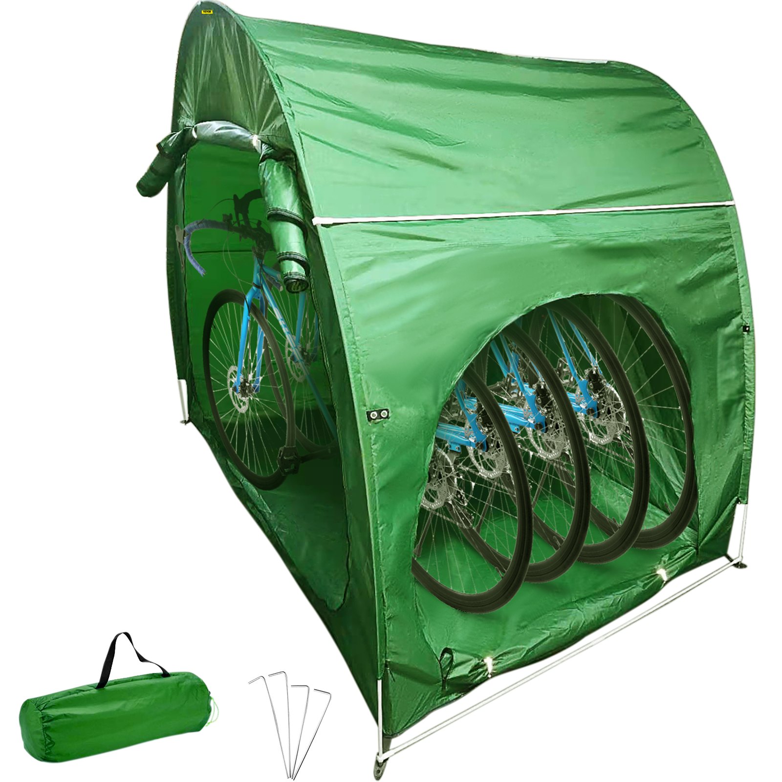 VEVOR Carpa para Guardar Bicicletas con Bolsa de Transporte, Tela Oxford 420D Portátil para 4 Bicicletas para Exteriores, Impermeable, Antipolvo, Resistente para Bicicletas, Cortacésped, Verde