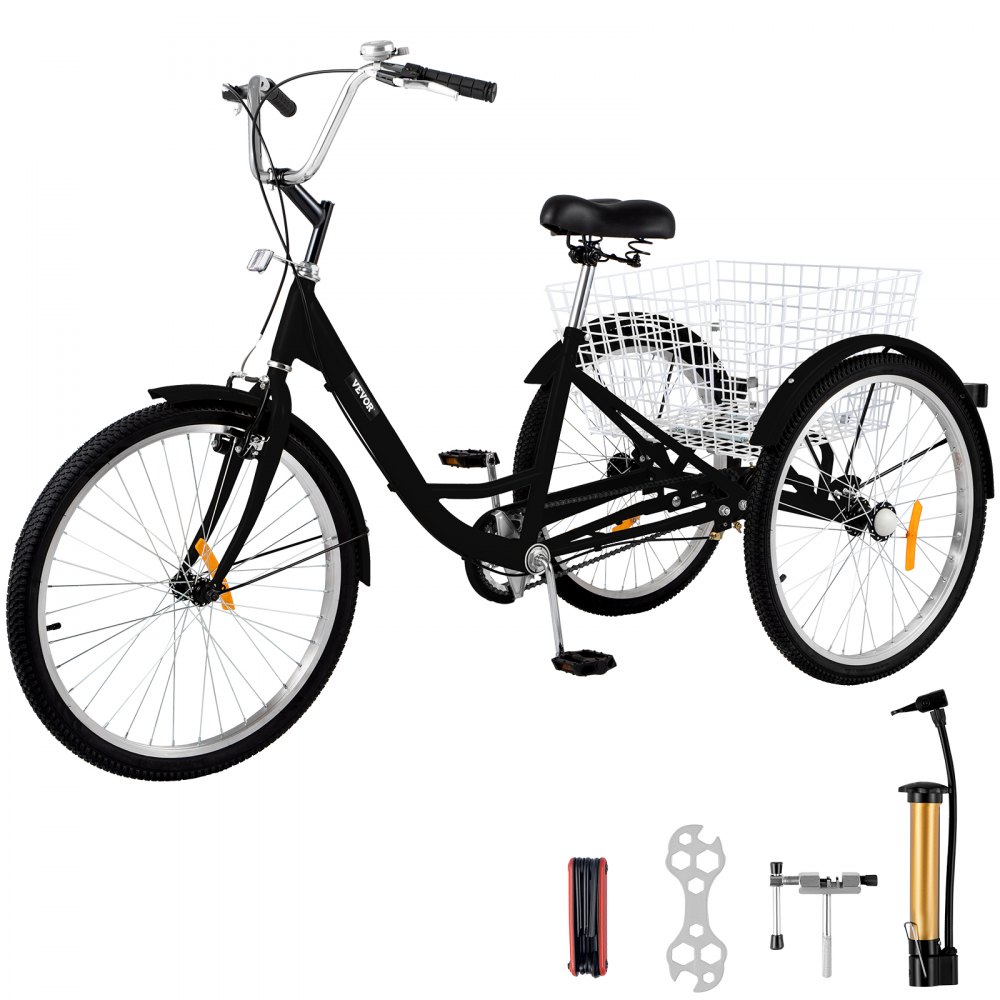VEVOR Triciclo para Adultos Triciclos de carga Triciclo plegable Bicicleta con canastade 1 Velocidad y 3 Ruedas Negro de 20 ' Grande para Montar