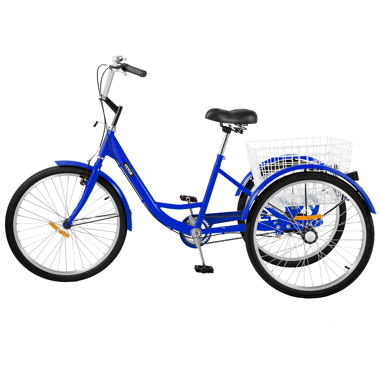VEVOR Triciclo para Adultos Triciclos de carga Triciclo plegable de 1 Velocidad y 3 Ruedas Azul de 24 ' Bicicleta con canasta Grande para Montar
