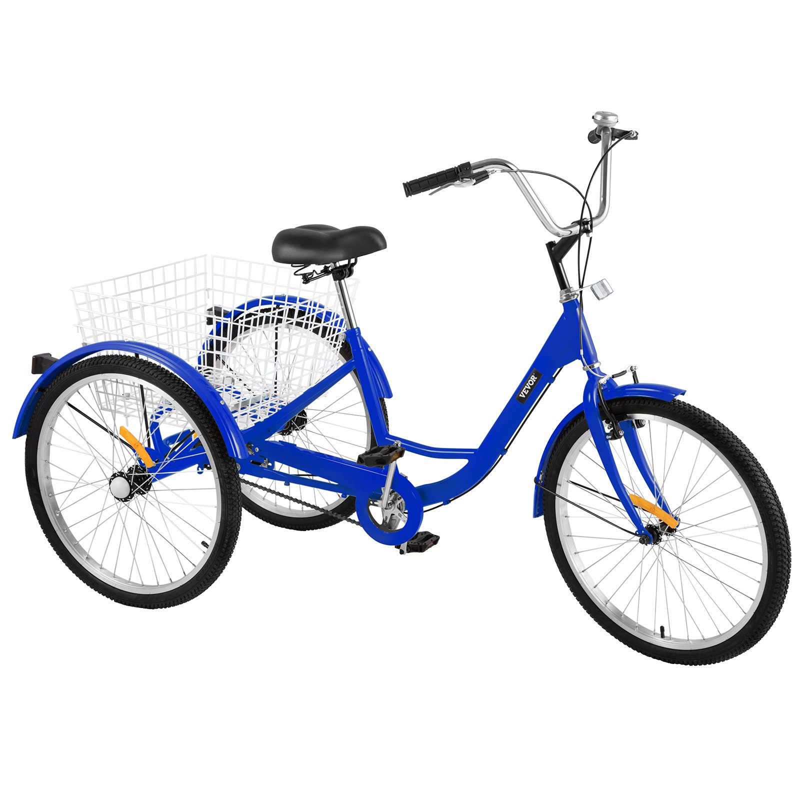 VEVOR Triciclo para Adultos Triciclos de carga Triciclo plegable de 1 Velocidad y 3 Ruedas Azul de 24 ' Bicicleta con canasta Grande para Montar