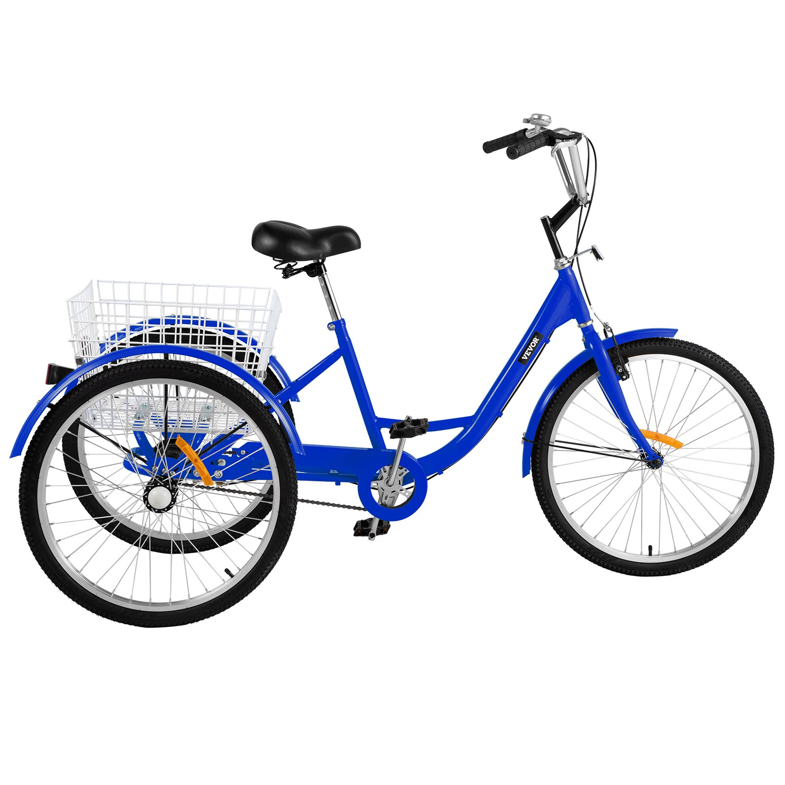 VEVOR Triciclo para Adultos Triciclos de carga Triciclo plegable de 1 Velocidad y 3 Ruedas Azul de 24 ' Bicicleta con canasta Grande para Montar