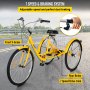 VEVOR Triciclo para adultos Triciclo de carga de 7 velocidades y 3 ruedas bicicleta con cesta amarilla de 24 pulgadas grande para montar