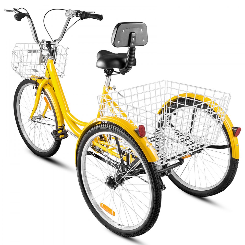 VEVOR Triciclos para adultos Triciclos de carga Triciclo plegable Bicicleta con canasta Monovelocidad 7 Velocidades Tres Ruedas Cruise Bike 24inch