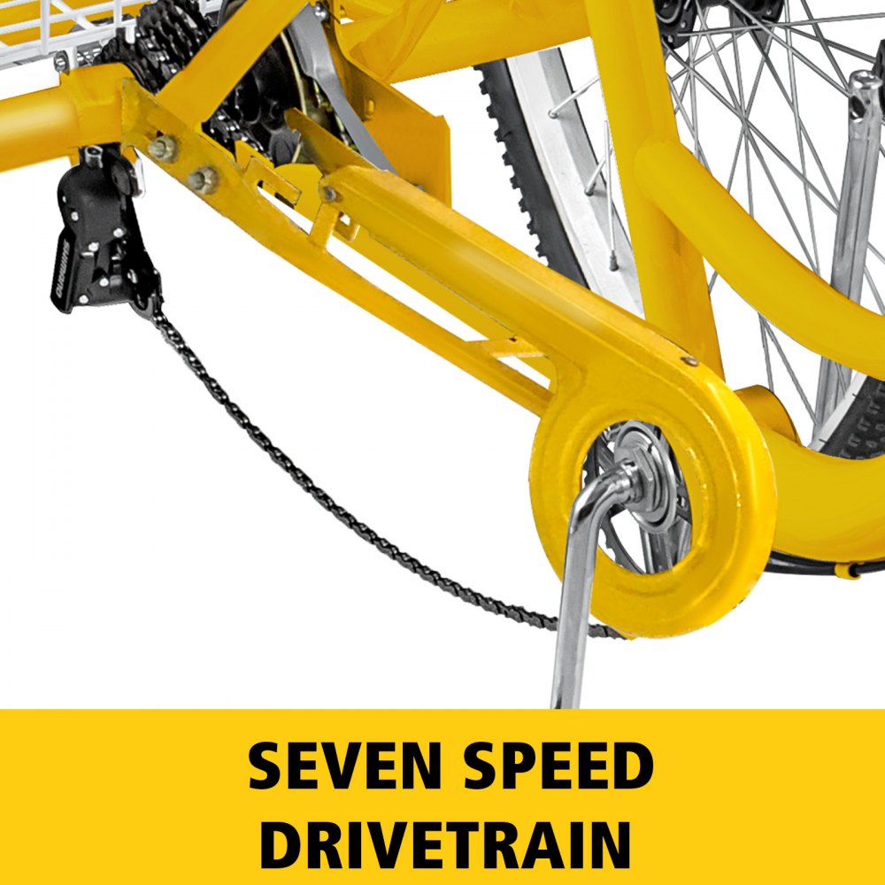 VEVOR Triciclos para adultos Triciclos de carga Triciclo plegable Bicicleta con canasta Monovelocidad 7 Velocidades Tres Ruedas Cruise Bike 24inch