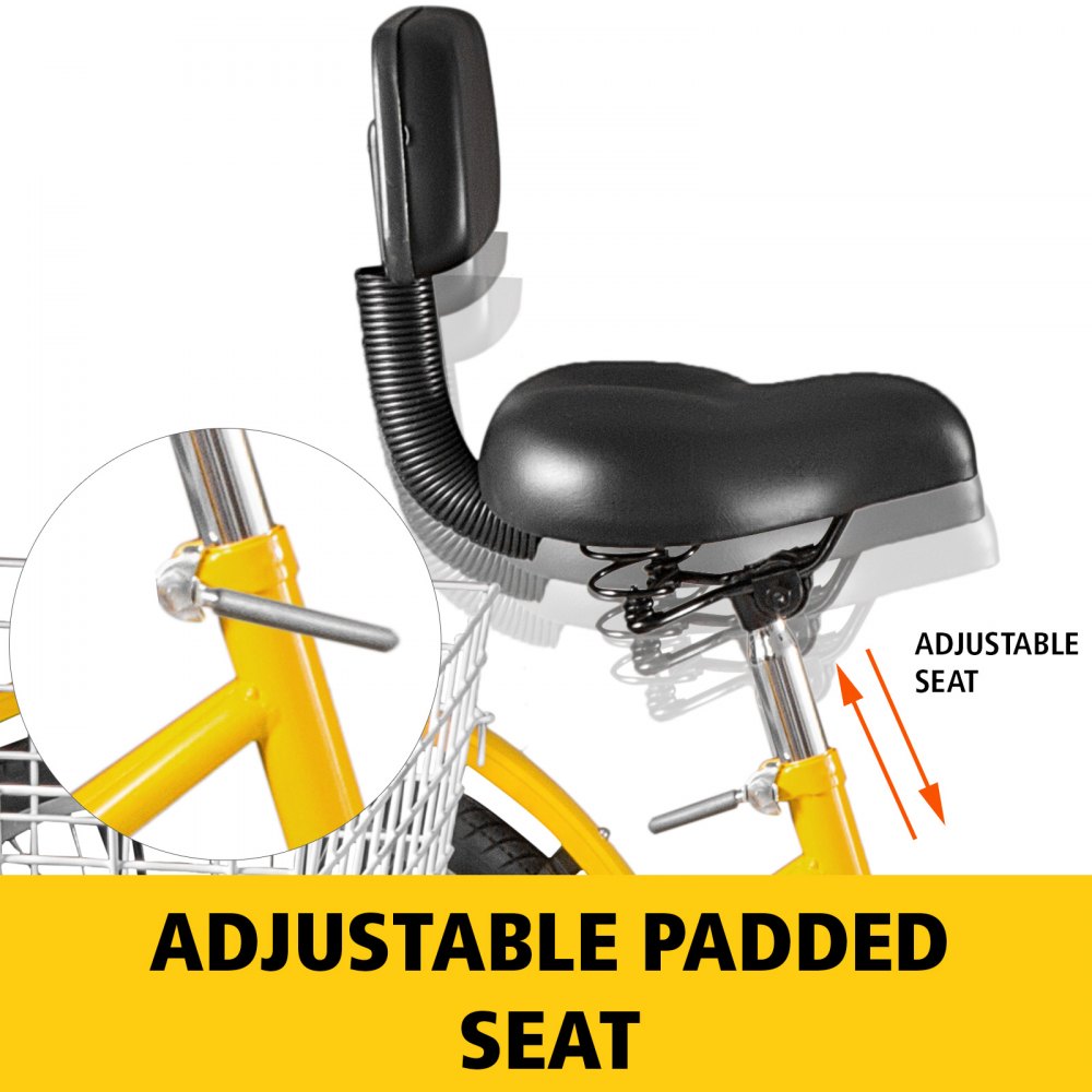 VEVOR Triciclos para adultos Triciclos de carga Triciclo plegable Bicicleta con canasta Monovelocidad 7 Velocidades Tres Ruedas Cruise Bike 24inch