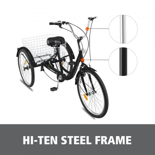 VEVOR Triciclo para Adultos de 3 Ruedas 7 Velocidad Triciclo de 24'' con Canasta