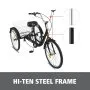 VEVOR Triciclo para adultos de 3 ruedas y 7 velocidades, bicicleta BlackTrike de 24 pulgadas con canasta grande para andar