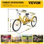 VEVOR Triciclo para adultos Triciclos de carga Triciclo plegable Bicicleta con canasta bicicleta de crucero con rueda de 7 velocidades de 26 pulgadas