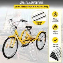 VEVOR Triciclo para adultos Triciclos de carga Triciclo plegable Bicicleta con canasta bicicleta de crucero con rueda de 7 velocidades de 26 pulgadas