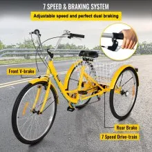 VEVOR Triciclo para adultos Triciclos de carga Triciclo plegable Bicicleta con canasta bicicleta de crucero con rueda de 7 velocidades de 26 pulgadas
