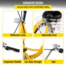 VEVOR Triciclo para adultos Triciclos de carga Triciclo plegable Bicicleta con canasta bicicleta de crucero con rueda de 7 velocidades de 26 pulgadas