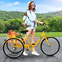 VEVOR Triciclo para adultos Triciclos de carga Triciclo plegable Bicicleta con canasta bicicleta de crucero con rueda de 7 velocidades de 26 pulgadas