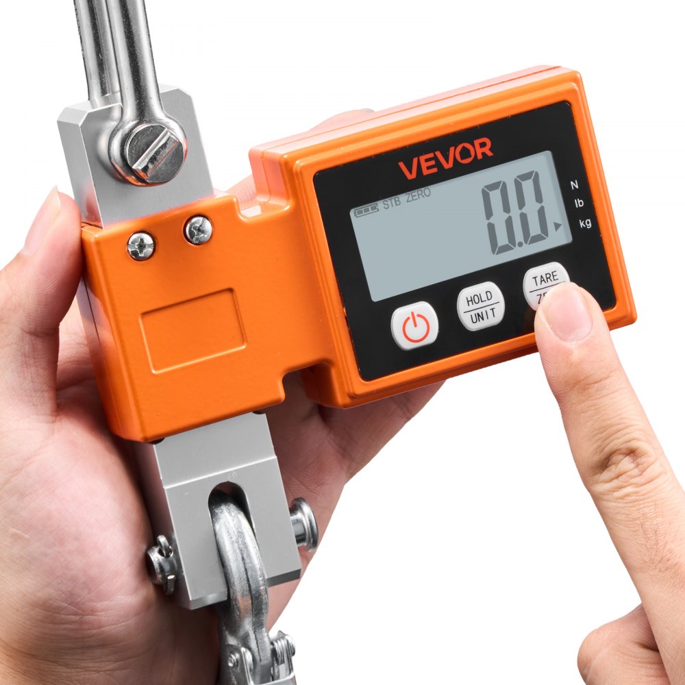 Báscula de grúa digital VEVOR, capacidad máxima de 1100 lb/500 kg, báscula colgante industrial resistente con carcasa de aluminio fundido y pantalla LCD, división de 0,2 lb e interruptor de 3 unidades, apagado automático para garaje