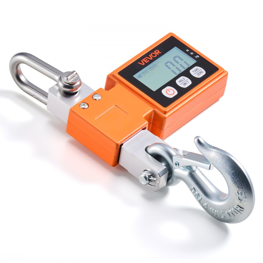 Báscula de grúa digital VEVOR, capacidad máxima de 1100 lb/500 kg, báscula colgante industrial resistente con carcasa de aluminio fundido y pantalla LCD, división de 0,2 lb e interruptor de 3 unidades, apagado automático para garaje