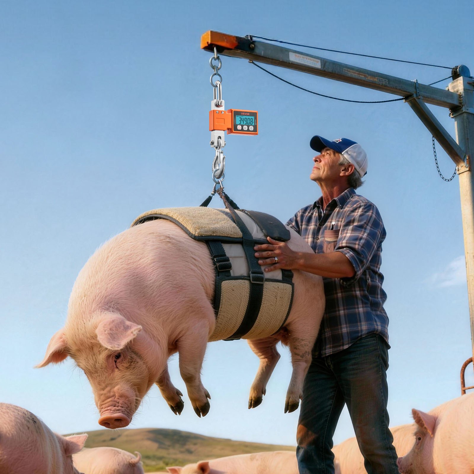 Báscula de grúa digital VEVOR, capacidad máxima de 1100 lb/500 kg, báscula colgante industrial resistente con carcasa de aluminio fundido y pantalla LCD, división de 0,2 lb e interruptor de 3 unidades, apagado automático para garaje