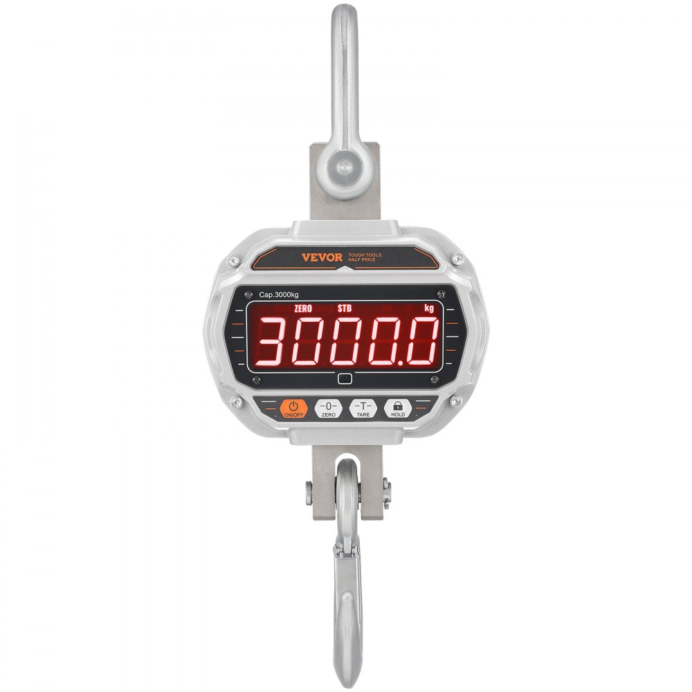 Báscula digital para grúa VEVOR, 6600 lbs/3000 kg, báscula colgante industrial de alta resistencia con control remoto, carcasa de aluminio fundido y pantalla LED, alta precisión para construcción, fábricas, agricultura y caza (plateada).