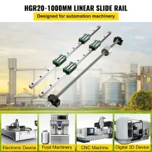 Riel de guía lineal VEVOR, 2 piezas HGR20-1000 mm Riel deslizante lineal + 1 pieza RM1605-1000 mm Tornillo de bola con kit BF12 / BK12, Acoplamiento, Bloques deslizantes Juego de riel de guía lineal para enrutadores CNC DIY Tornos Molinos