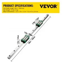 VEVOR Riel de guía lineal 2 piezas HGR20-1500 mm Riel de deslizamiento lineal con 1 pieza RM1605-1500 mm Tornillo de bola con BF12 / BK12 Kit Riel de guía de riel lineal Cuadrado para enrutadores CNC de bricolaje Tornos Molinos