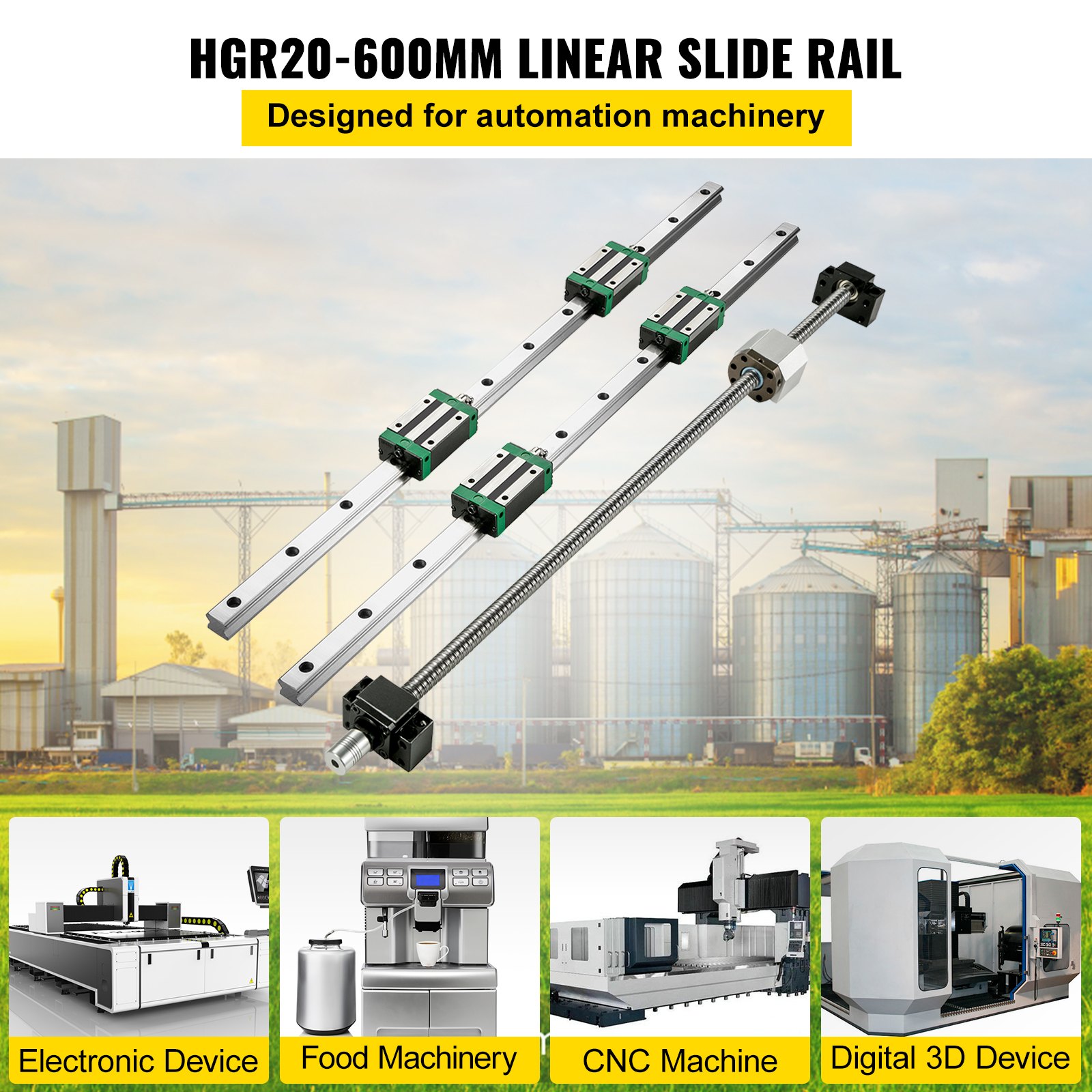VEVOR Riel de guía lineal 2 piezas HGR20-600 mm Riel deslizante lineal con 1 pieza RM1605-800 mm Husillo de bolas con BF12 / BK12 Kit Riel de guía lineal cuadrado para enrutadores CNC DIY Tornos Molinos