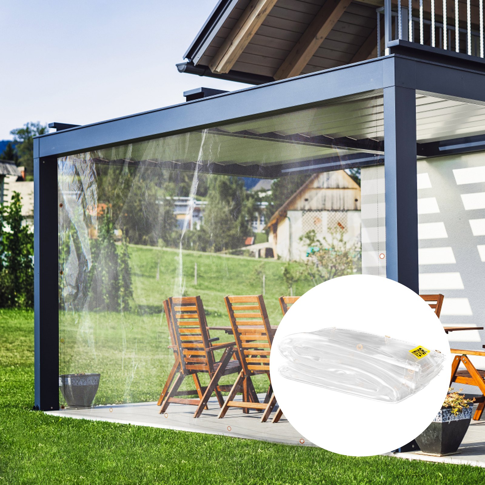 Lona de vinilo transparente VEVOR, 8 x 10 pies, 20 mil de grosor, caja de patio resistente al agua, lona de PVC transparente resistente a rasgaduras y a la intemperie, con ojales de latón y bordes reforzados para cubierta exterior
