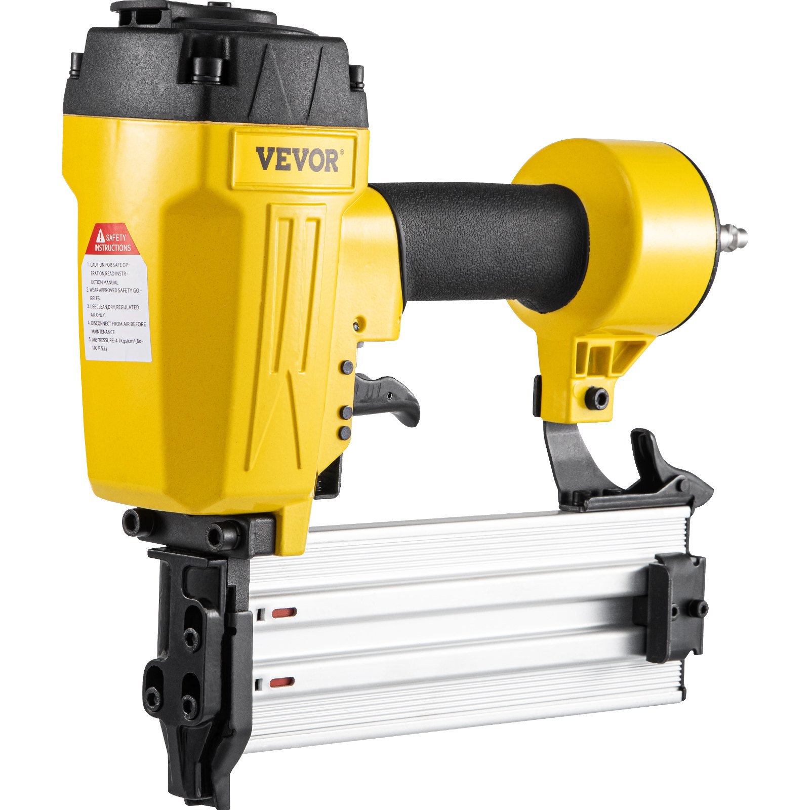 Clavadora de hormigón neumática VEVOR en color amarillo y negro con mango ergonómico y cargador adjunto.