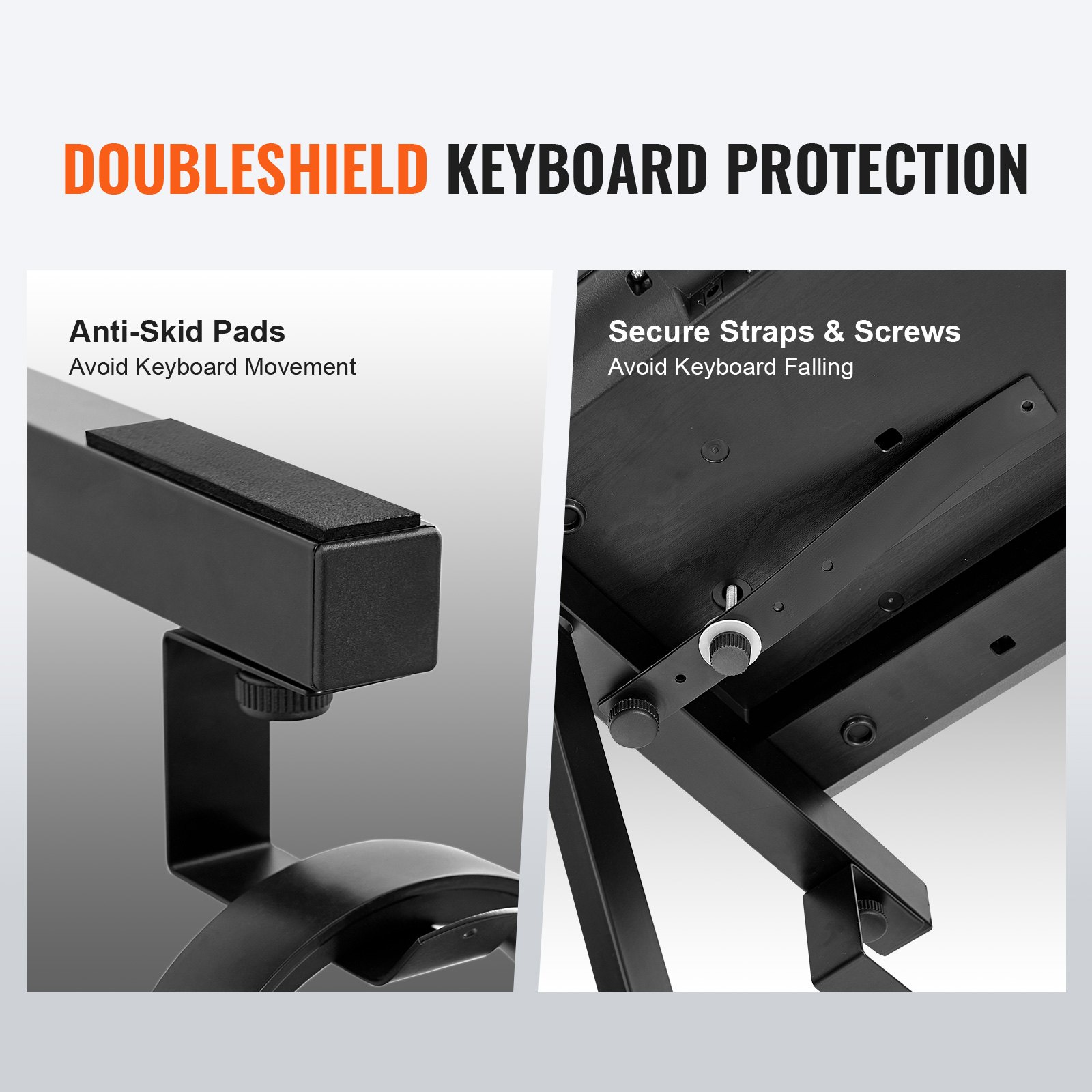 Protección de teclado de doble protección en soporte de teclado de piano VEVOR con almohadillas antideslizantes, correas y tornillos.