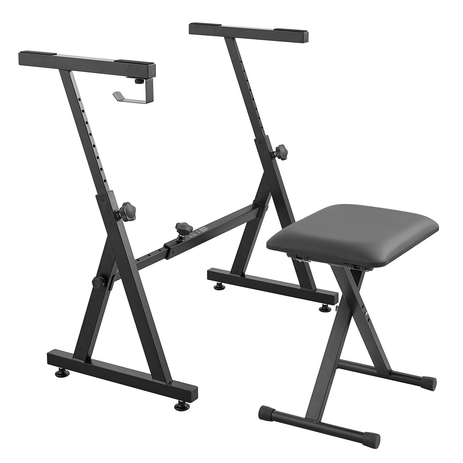 Soporte para teclado de piano VEVOR con marco en Z ajustable y asiento acolchado, en resistente metal negro.