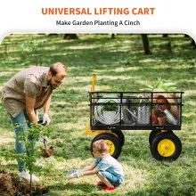 VEVOR Carro de jardín de acero, resistente capacidad de 1400 libras, con lados de malla extraíbles para convertir en plataforma plana, carro de metal utilitario con mango 2 en 1 y neumáticos de 15 pul