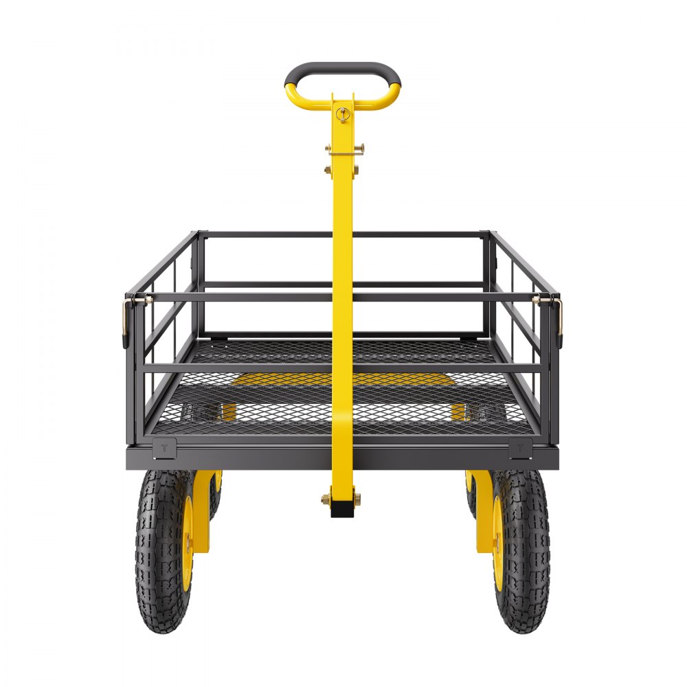 VEVOR - Carrito de jardín de acero de 547 kg, resistente y remolcable, 2 en 1, para exteriores, con neumáticos todoterreno de 33 cm, laterales de malla extraíbles y asa giratoria de 180°.