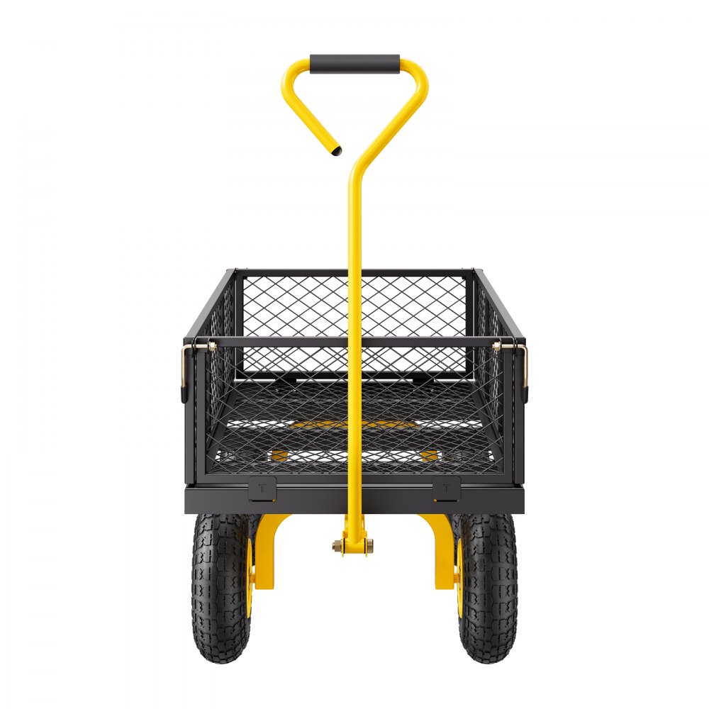 VEVOR - Carrito de jardín de acero resistente de 407 kg, con ruedas, para exteriores, con neumáticos de 25 cm, laterales de malla extraíbles (convertible en plataforma) y asa giratoria de 180°.