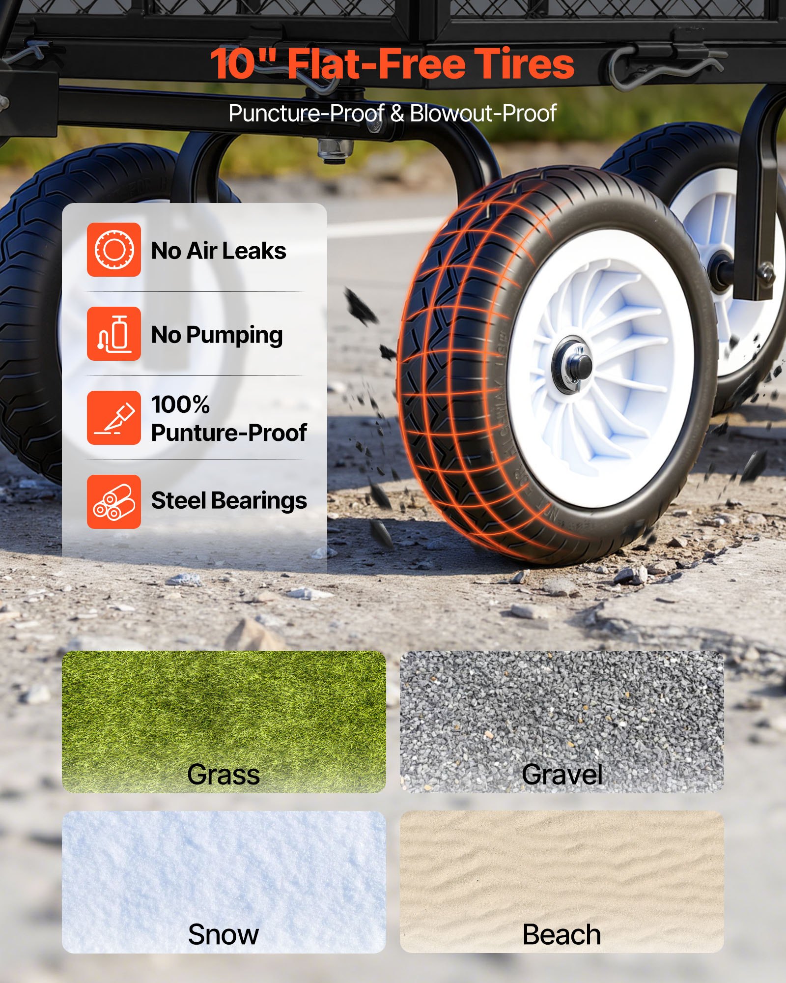 VEVOR Carro de Jardín con Ruedas, Carro de Mano Capacidad Máxima 408 kg, Acero Reforzado con Asa Ajustable, Neumáticos, Paneles Laterales Desmontables para Exterior Transporte de Carga Pesada, Negro