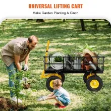 VEVOR Carro de jardín de acero, resistente capacidad de 1200 libras, con lados de malla extraíbles para convertir en plataforma, carro de metal utilitario con mango 2 en 1 y neumáticos de 13 pulgadas,