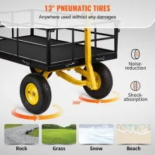 VEVOR Carro de jardín de acero, resistente capacidad de 1200 libras, con lados de malla extraíbles para convertir en plataforma, carro de metal utilitario con mango 2 en 1 y neumáticos de 13 pulgadas,