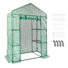 VEVOR Invernadero sin llamar, 4.6 x 2.4 x 6.7 pies, invernadero con estantes, cubierta de PE de alta resistencia con puertas, ventanas y marco de acero, configurado en minutos, para plantar y almacenar