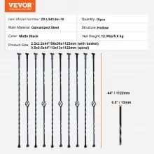VEVOR Balaustres de metal para escalera, husillos decorativos de acero galvanizado de 44 x 1/2 pulgadas, paquete de 10 balaustres de cubierta con cestas individuales huecas, giros, barandilla de escalera en espiral con zapatos y tornillos