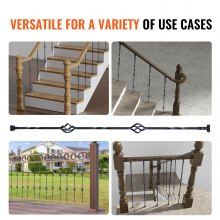 VEVOR Balaustres de metal para escalera, husillos decorativos de acero galvanizado de 44 x 1/2 pulgadas, paquete de 10 balaustres de cubierta con cestas dobles huecas, barandilla de escalera en espiral con zapatos y tornillos