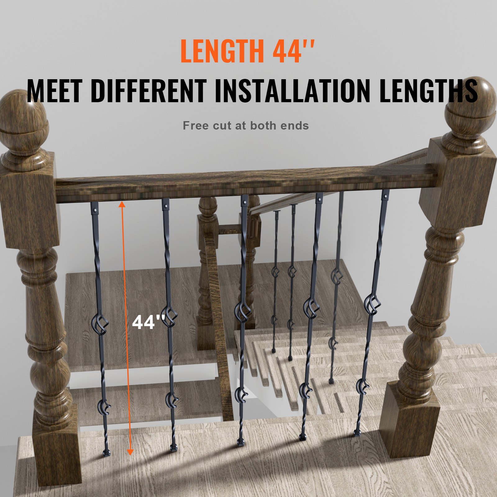 VEVOR - Balaustres metálicos para escalera, 112 cm x 1,27 cm, balaustres decorativos de acero galvanizado, paquete de 10, con cestas dobles huecas, barandilla de caracol con zapatas y tornillos