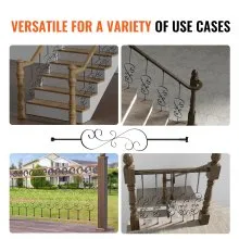 VEVOR Balaustres de metal para escalera, husillos decorativos de acero galvanizado de 44 x 1/2 pulgadas, paquete de 5 balaustres de cubierta en forma de S, barandilla de escalera en espiral hueca de color negro satinado con zapatos y tornillos