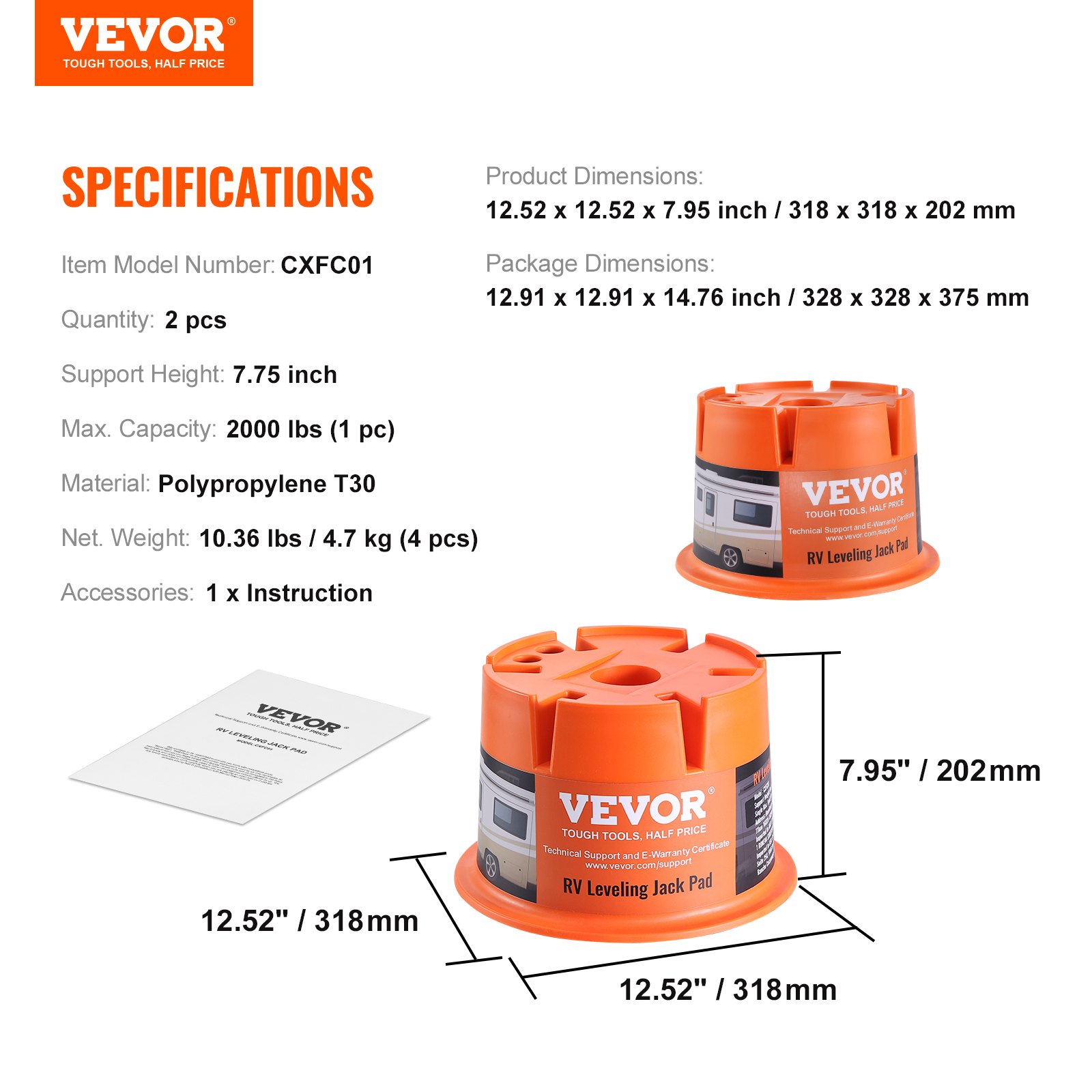 VEVOR Bloque de gato para remolque, capacidad de 2000 libras por bloque nivelador de RV, bloques estabilizadores de polipropileno de alta calidad para caravanas, accesorios de viaje para RV, uso para
