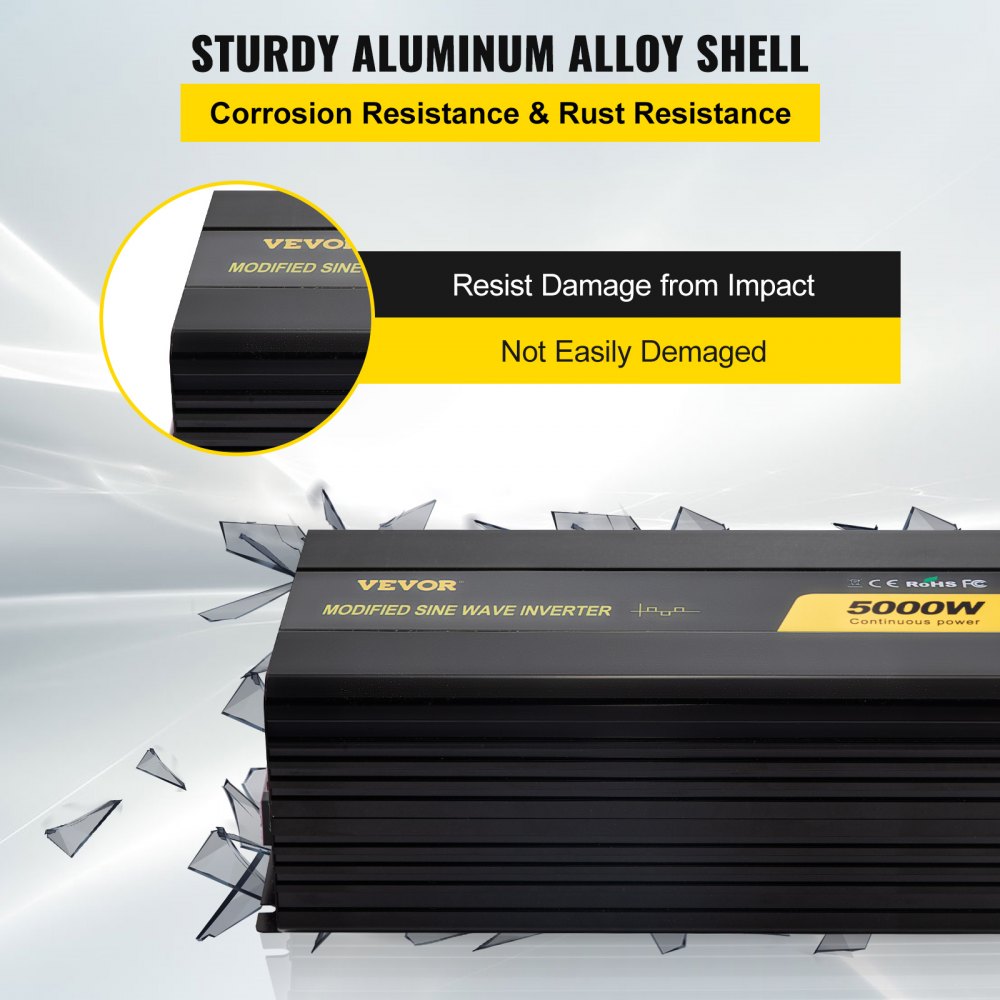 Inversor de corriente VEVOR con carcasa de aleación de aluminio resistente y potencia continua de 5000 W.