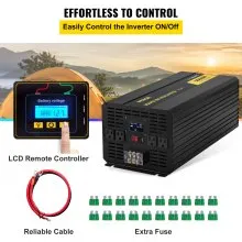 Inversor de corriente VEVOR, inversor de onda sinusoidal modificada de 5000 W, convertidor de coche de 12 V CC a 120 V CA, con mando a distancia LCD, indicador LED, inversor de salidas de CA para camión, caravana, coche, barco, viaje, camping, emergencia