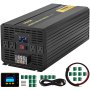 Inversor de corriente VEVOR 5000w con pantalla lcd, múltiples salidas, cables y conectores.