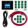 Componentes del inversor de corriente VEVOR: panel de control, cable USB, juego de fusibles y cable de batería.
