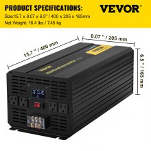 Inversor de corriente VEVOR inversor de onda sinusoidal modificada 5000W DC 48V a AC 120V con LCD