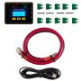 Componentes del inversor de corriente VEVOR: cables, pantalla de voltaje de batería, fusibles y tornillos.
