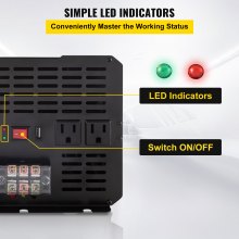 Inversor de corriente VEVOR, inversor de onda sinusoidal modificada de 5000 W, convertidor de coche de 24 V CC a 120 V CA, con mando a distancia LCD, indicador LED, inversor de salidas de CA para camión, RV, coche, barco, viaje, camping, emergencia